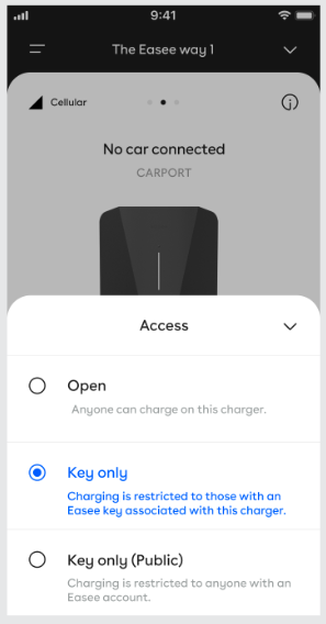 Access card in the Easee app