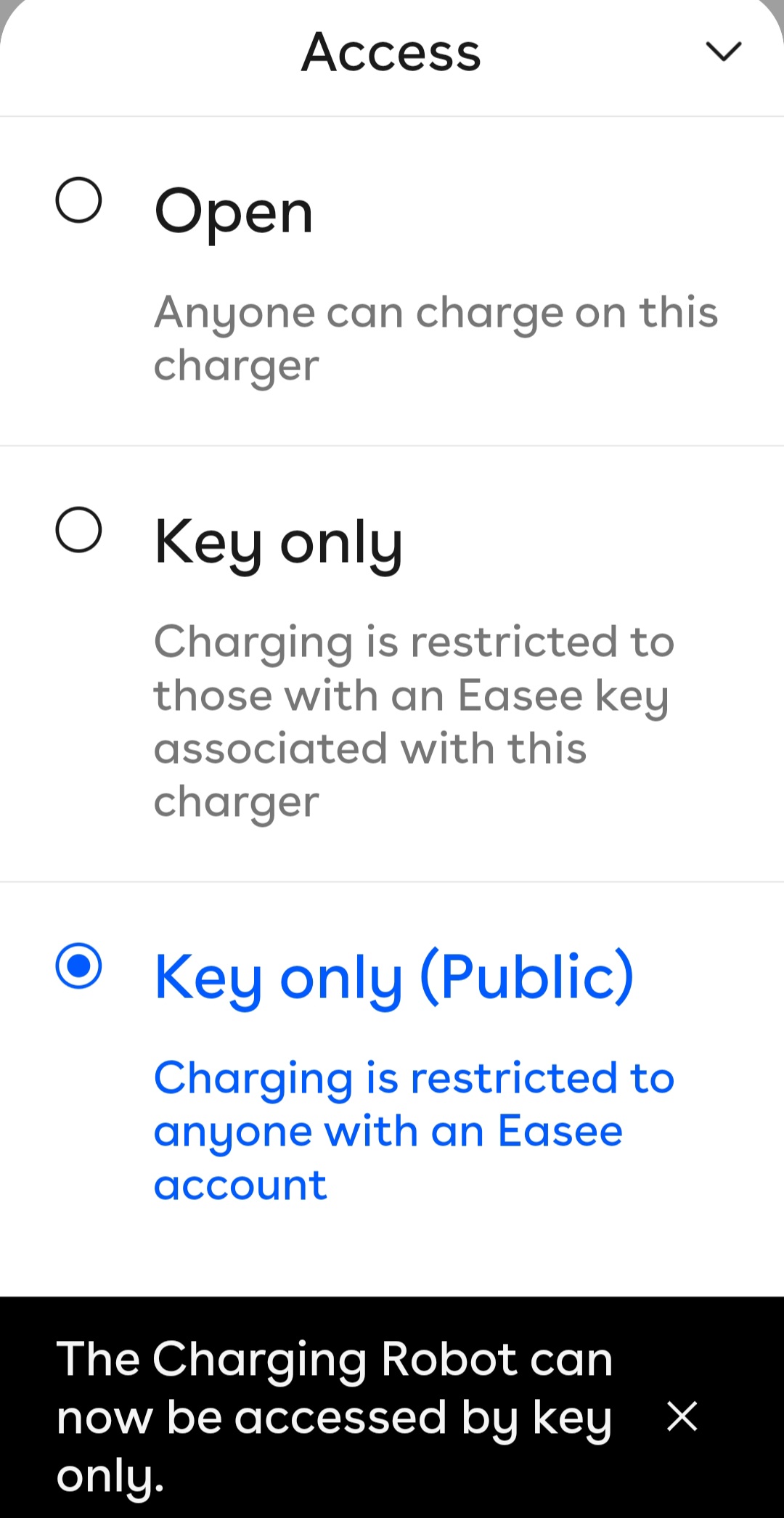 Access card showing a confirmation text at the bottom in contrast.
