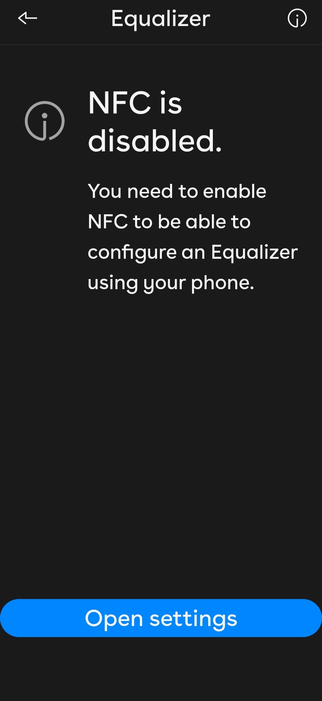Screenshot saying that NFC must be turned on.