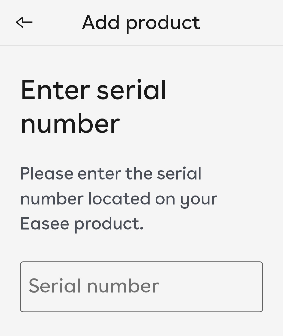 The App showing a blank field for entering the serial number.
