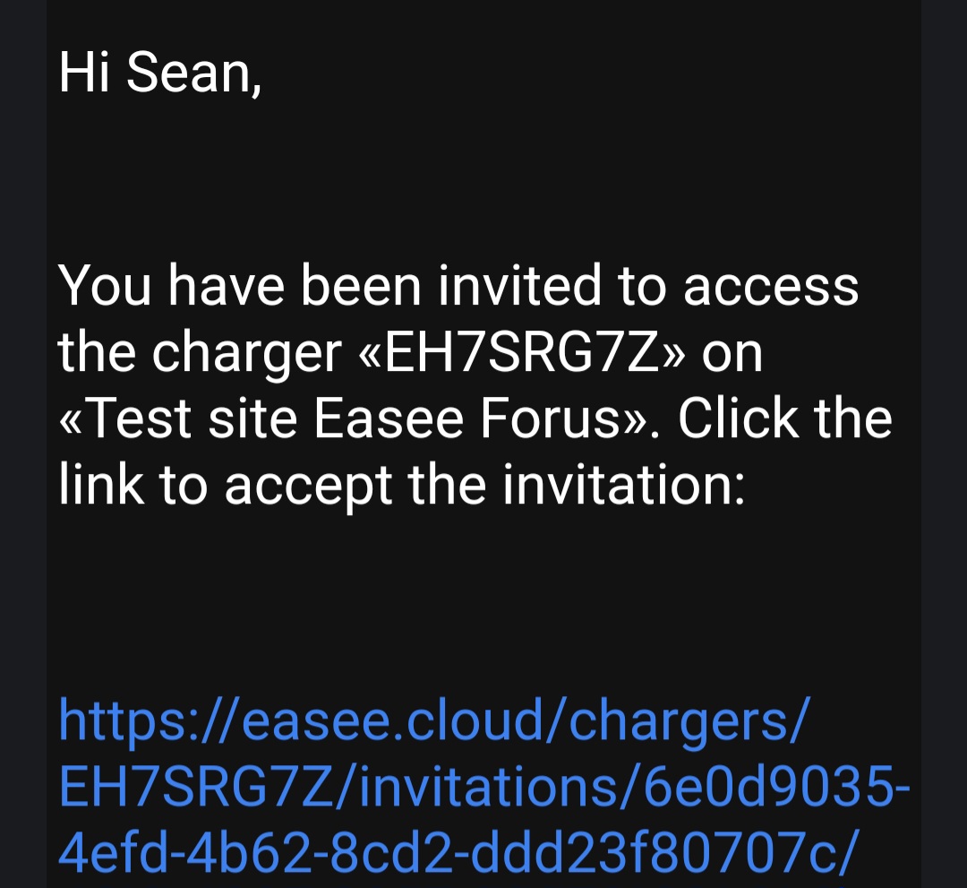 screenshot of charger owner invitation email