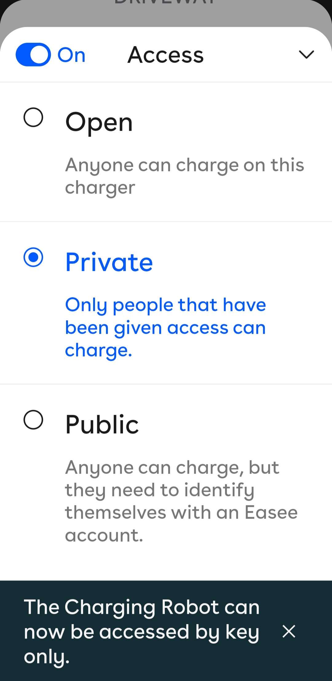 Access card showing a confirmation text at the bottom in contrast.