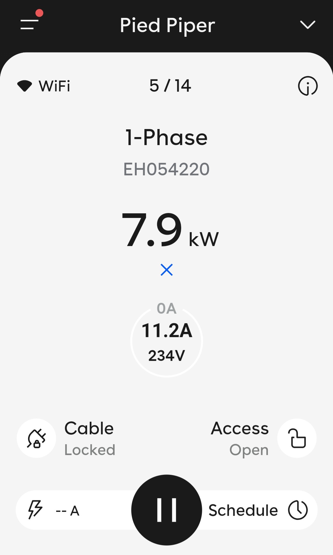 app screen showing one phase power