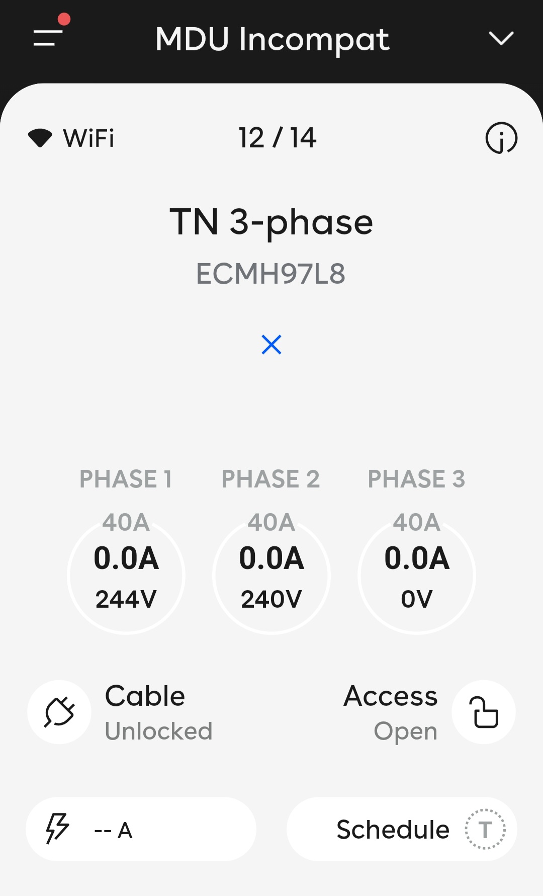 app screen showing three phase TN power
