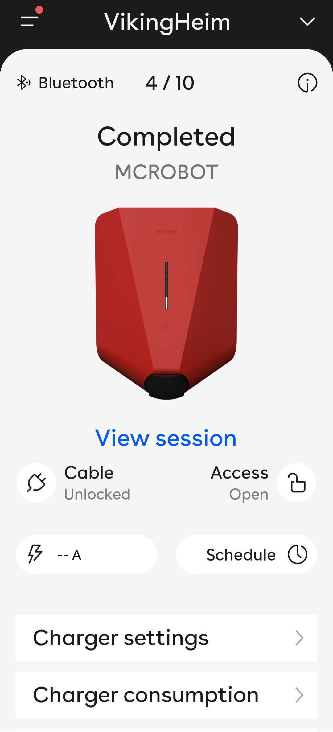 app screen with the Bluetooth marker shown connected