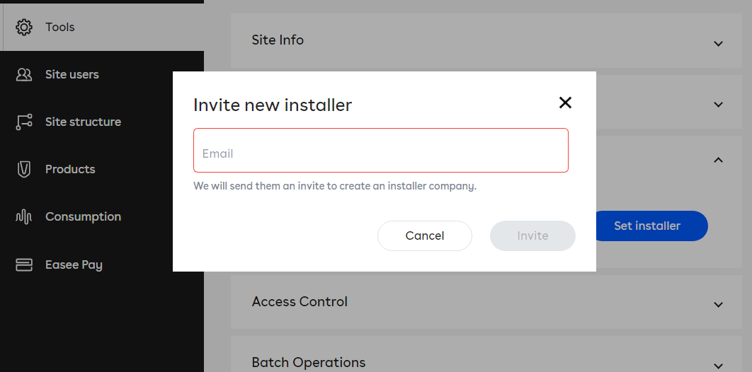 a pop-up over the tools tab asking for the email address