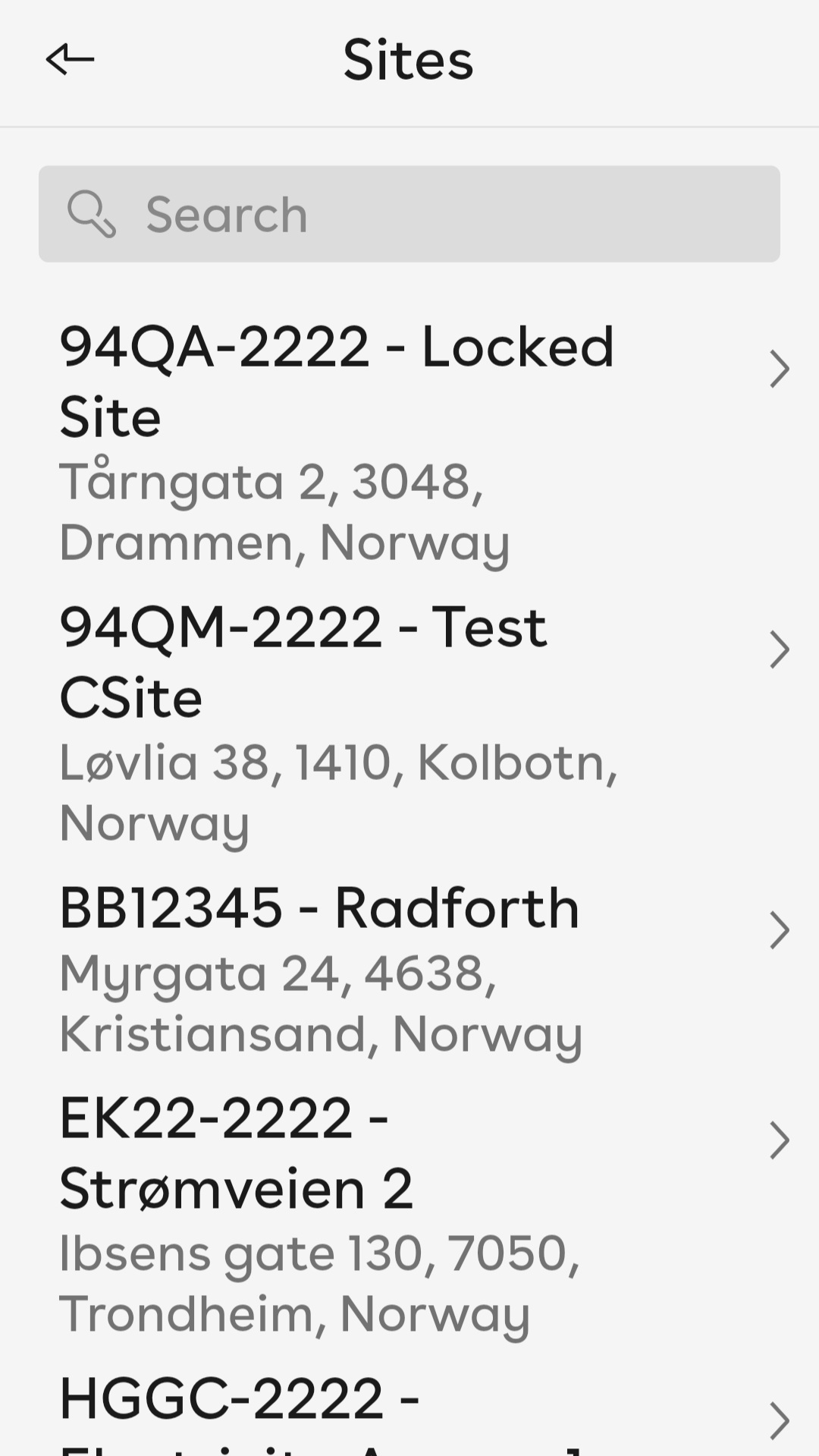 Sites card showing the sites available to the user