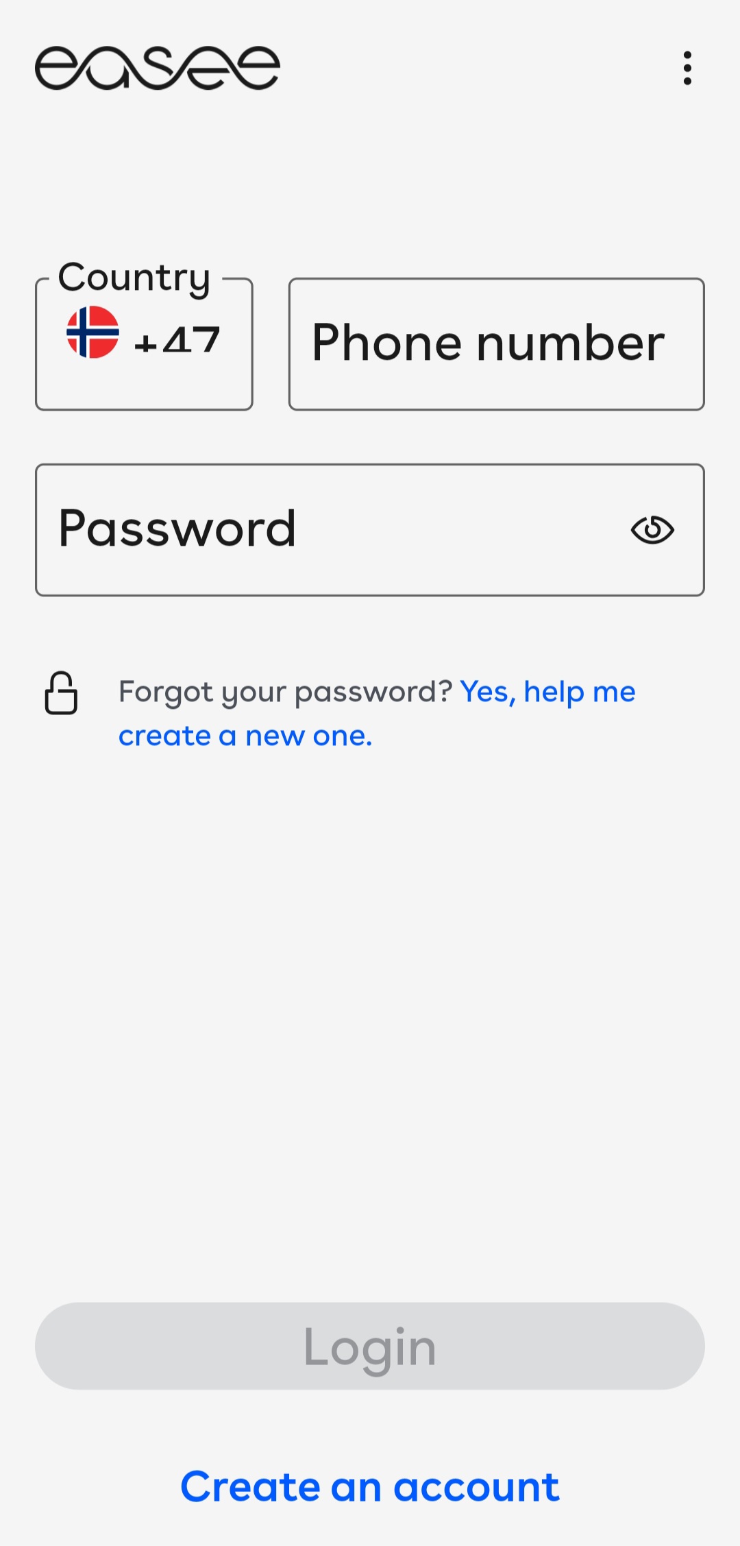 Easee-app inlogscherm