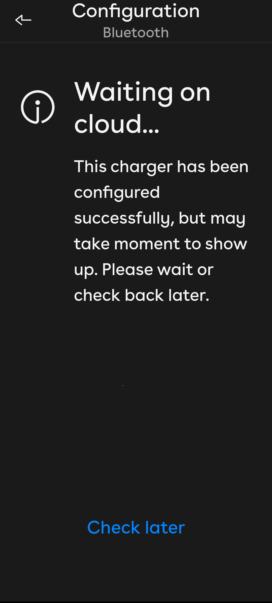 Une capture d'écran du processus de configuration, en attente de vérification cloud.