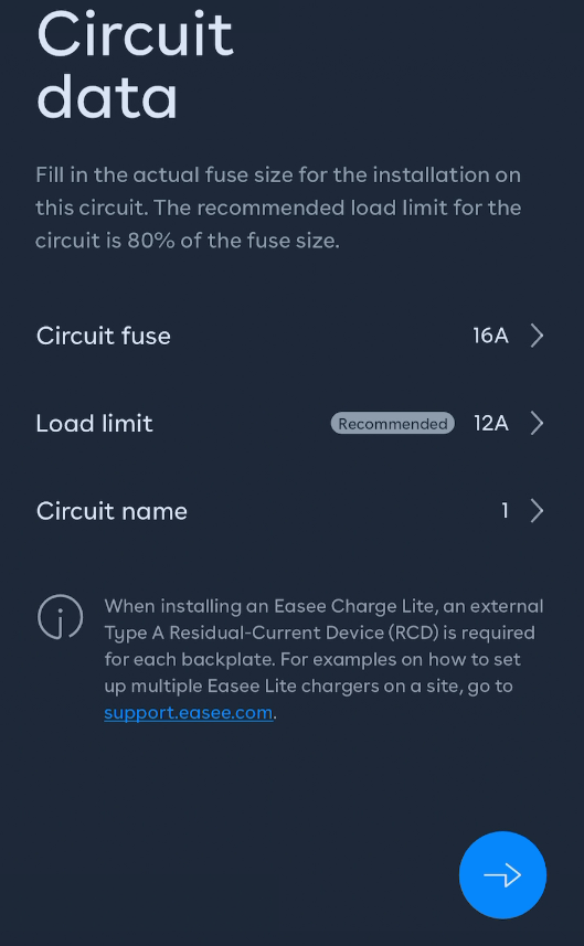 une capture d'écran de la page de données du circuit, avec les données saisies