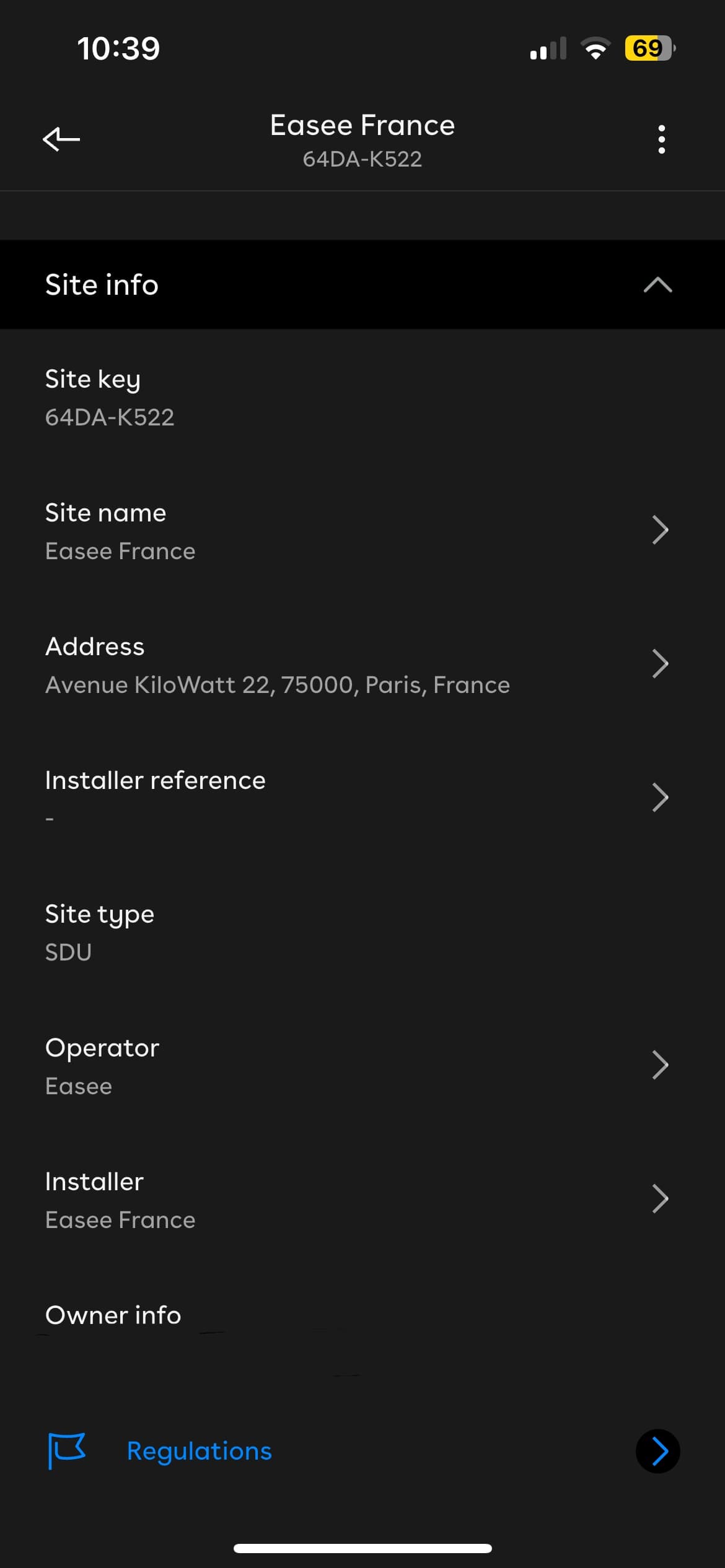 Site Info screen in English.