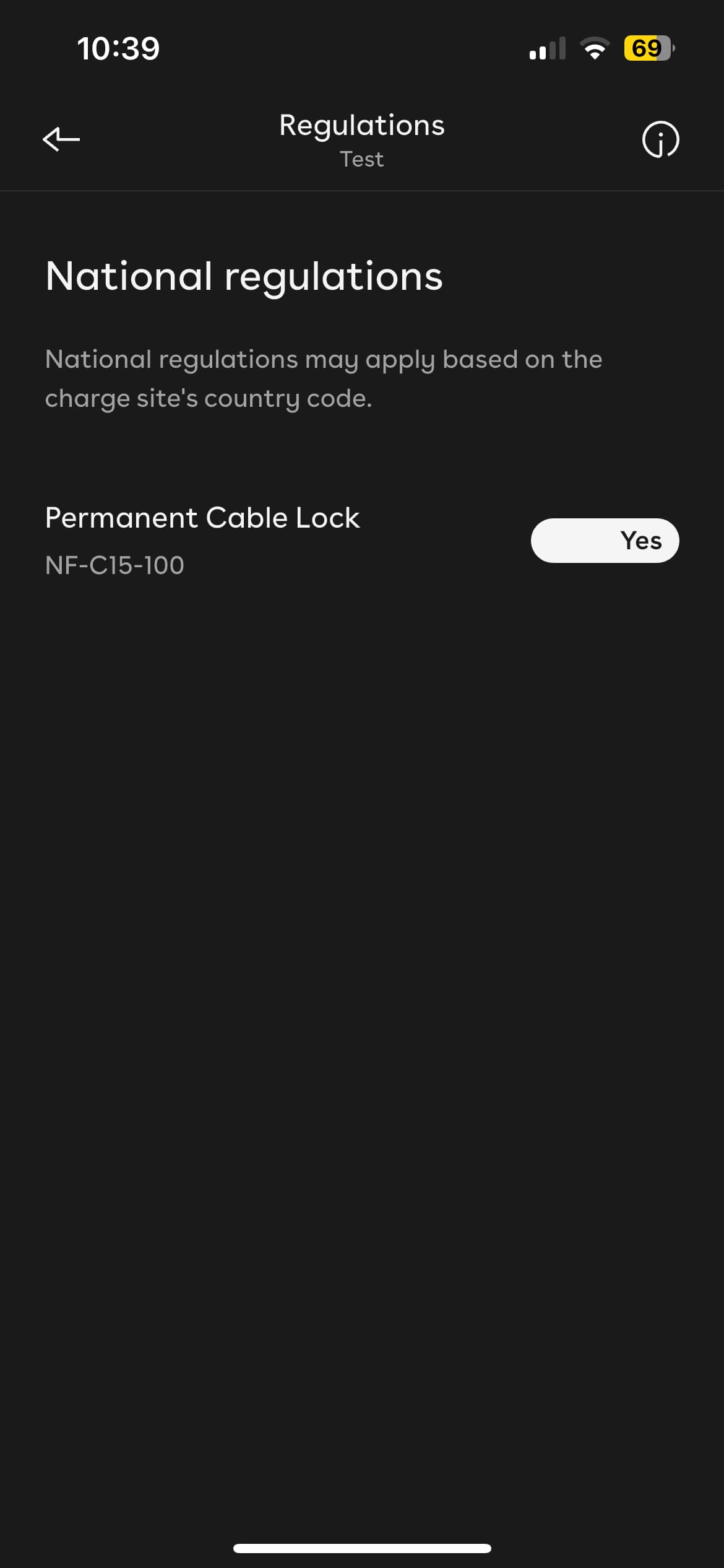 The National Regulations, with a On Off toggle.