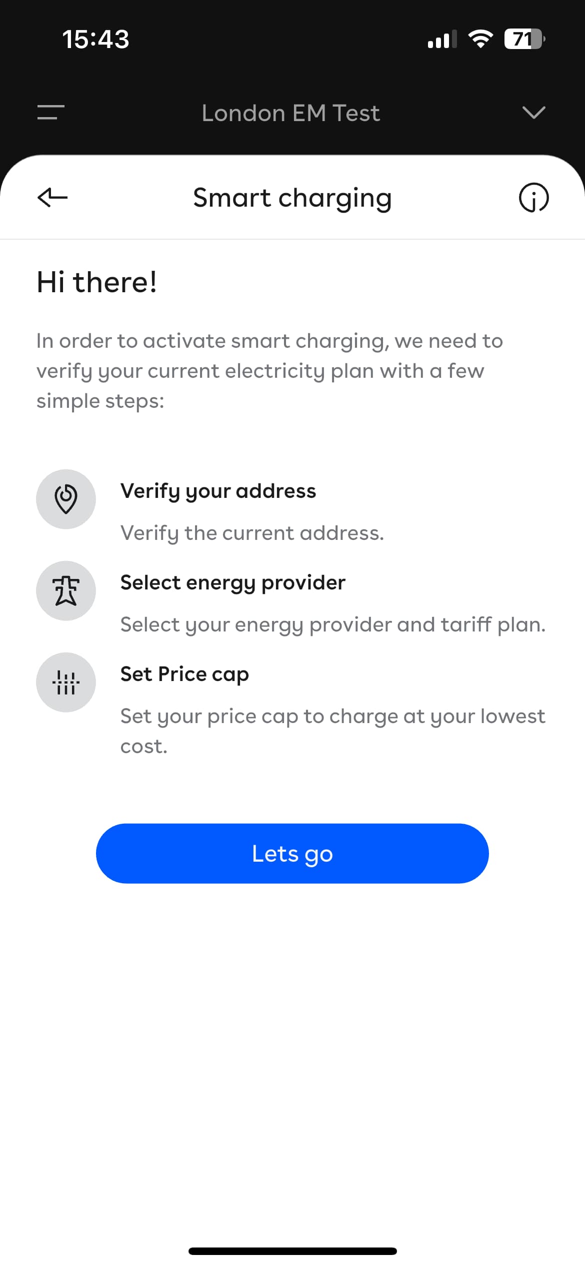 The Smart Charging instructions screen.