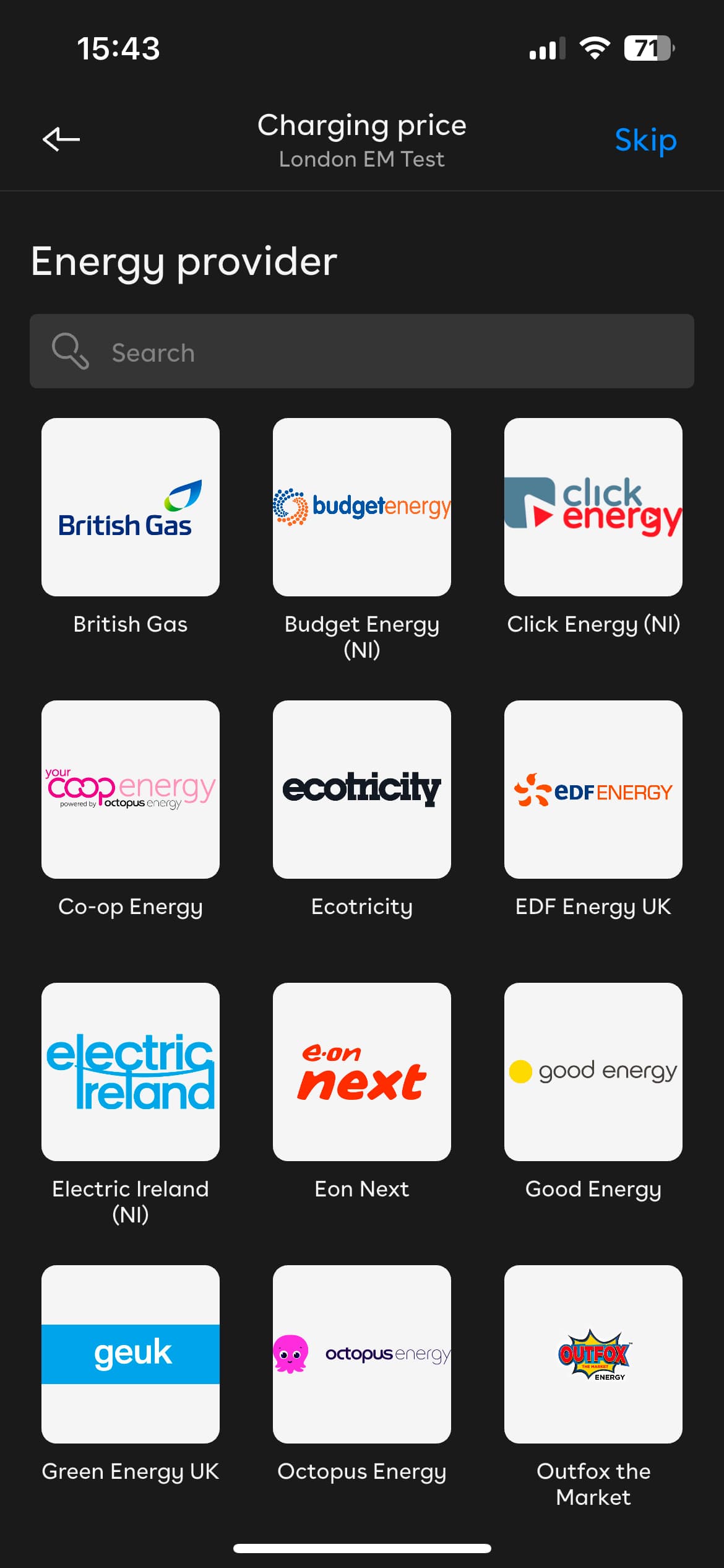 A list of energy providers and their logos