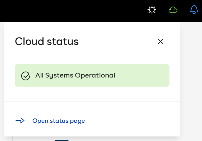 a portion of the Control screen showing the Cloud Status open