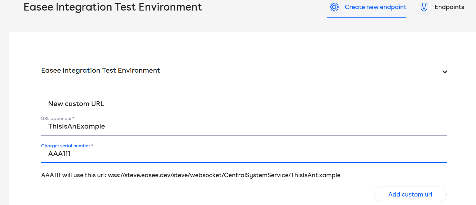 The OCPP Page, showing the two fields with information filled in