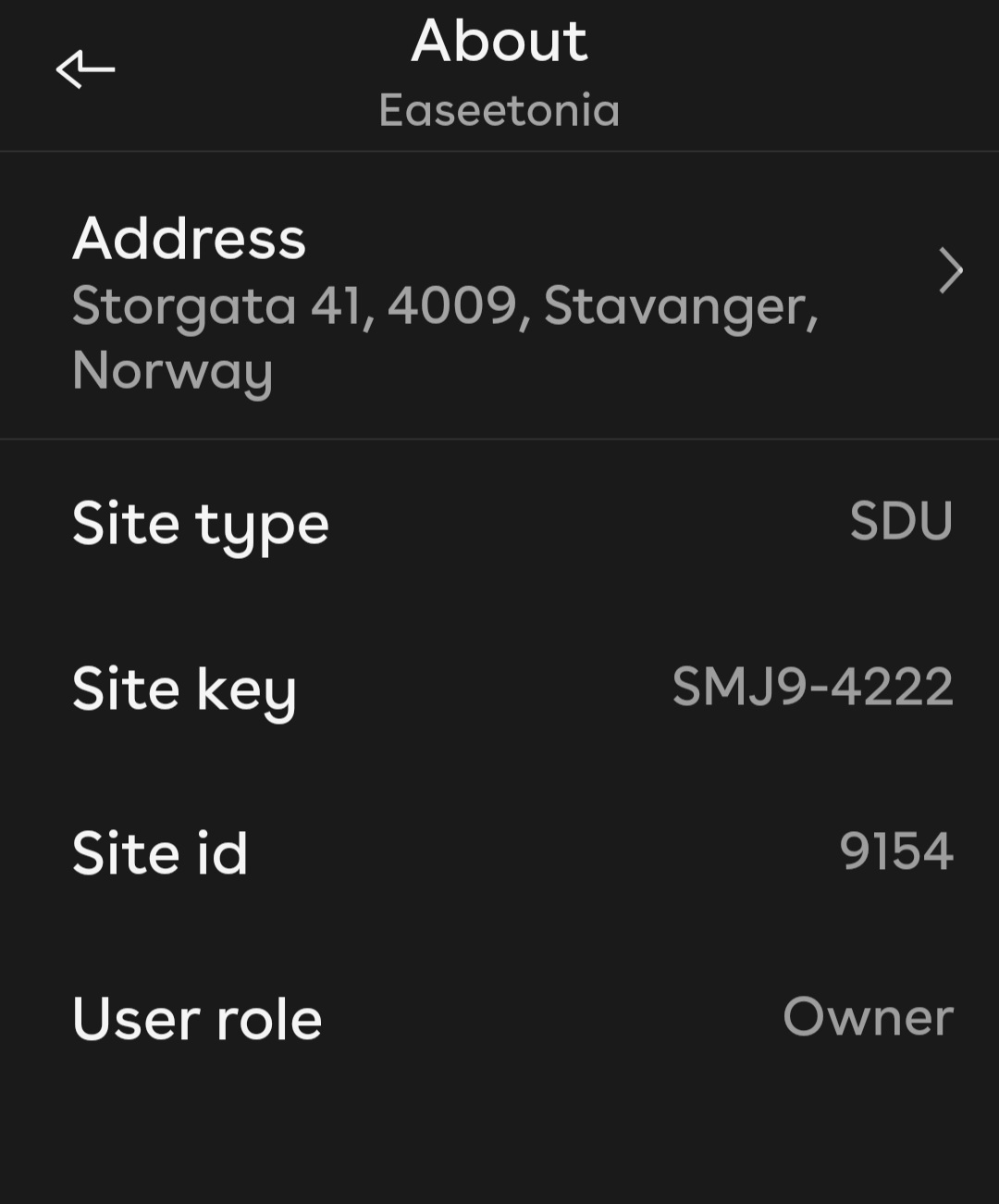 Om sted-skjerm