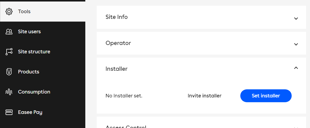 Verktygsfliken med installatörssektionen expanderad