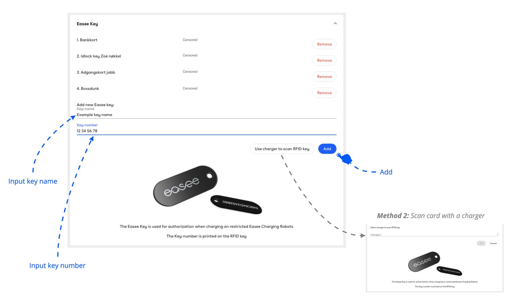 Hvordan legger jeg til en Easee Key (RFIDnøkkel) til brukerkontoen min