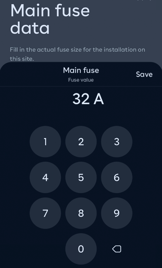 a screenshot showing a number pad for entering the fuse value