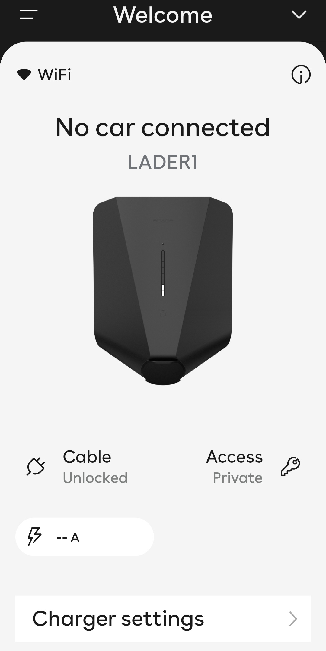 App screen showing charger