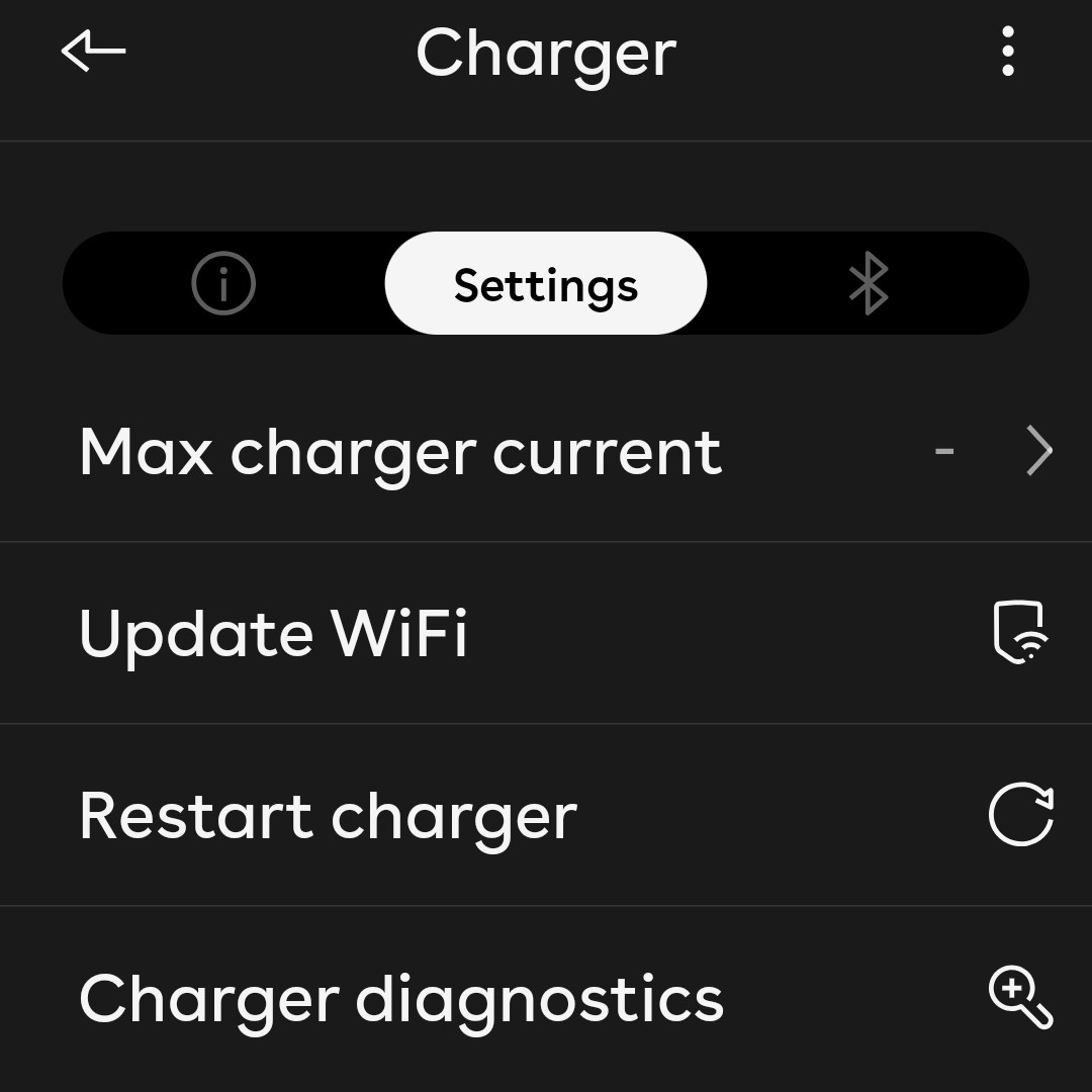 The Settings options for the charger