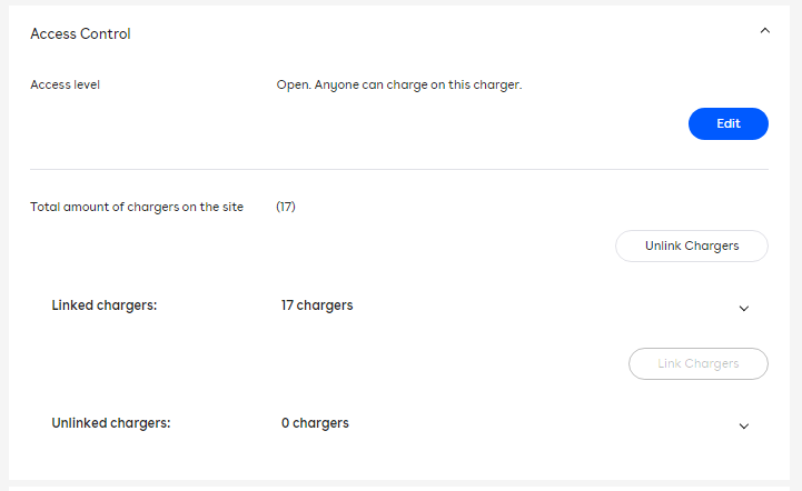 Partial screenshot showing the quantity of linked chargers and unlinked chargers in Control.