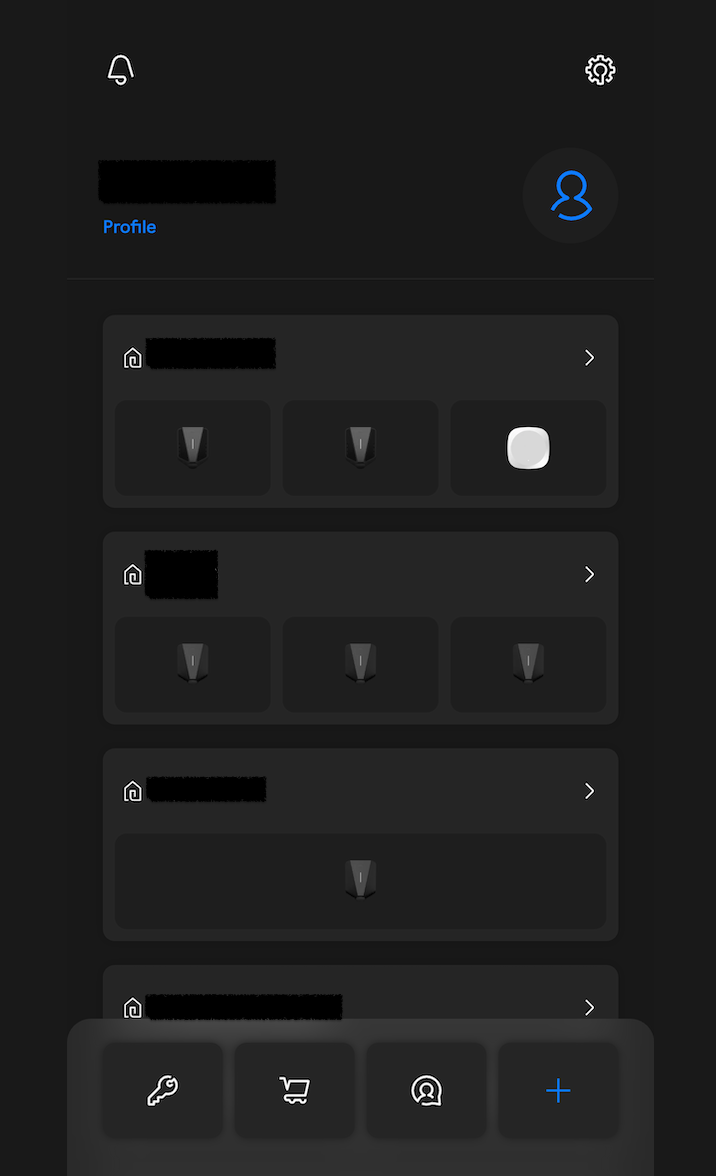 Easee App Home screen showing available sites and products