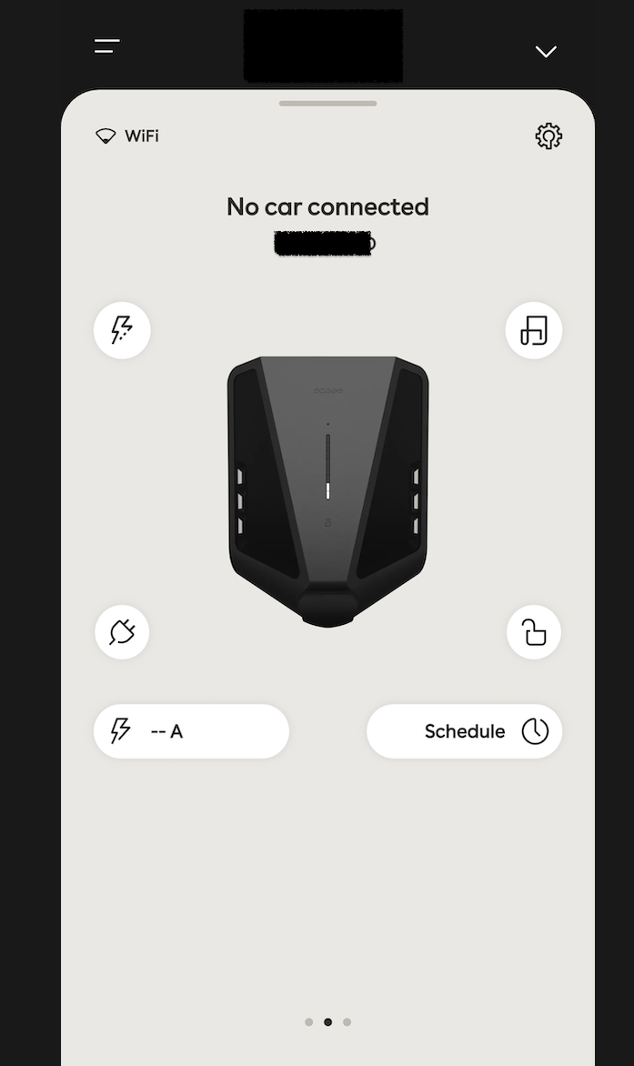 Easee App charger view showing charger status and controls