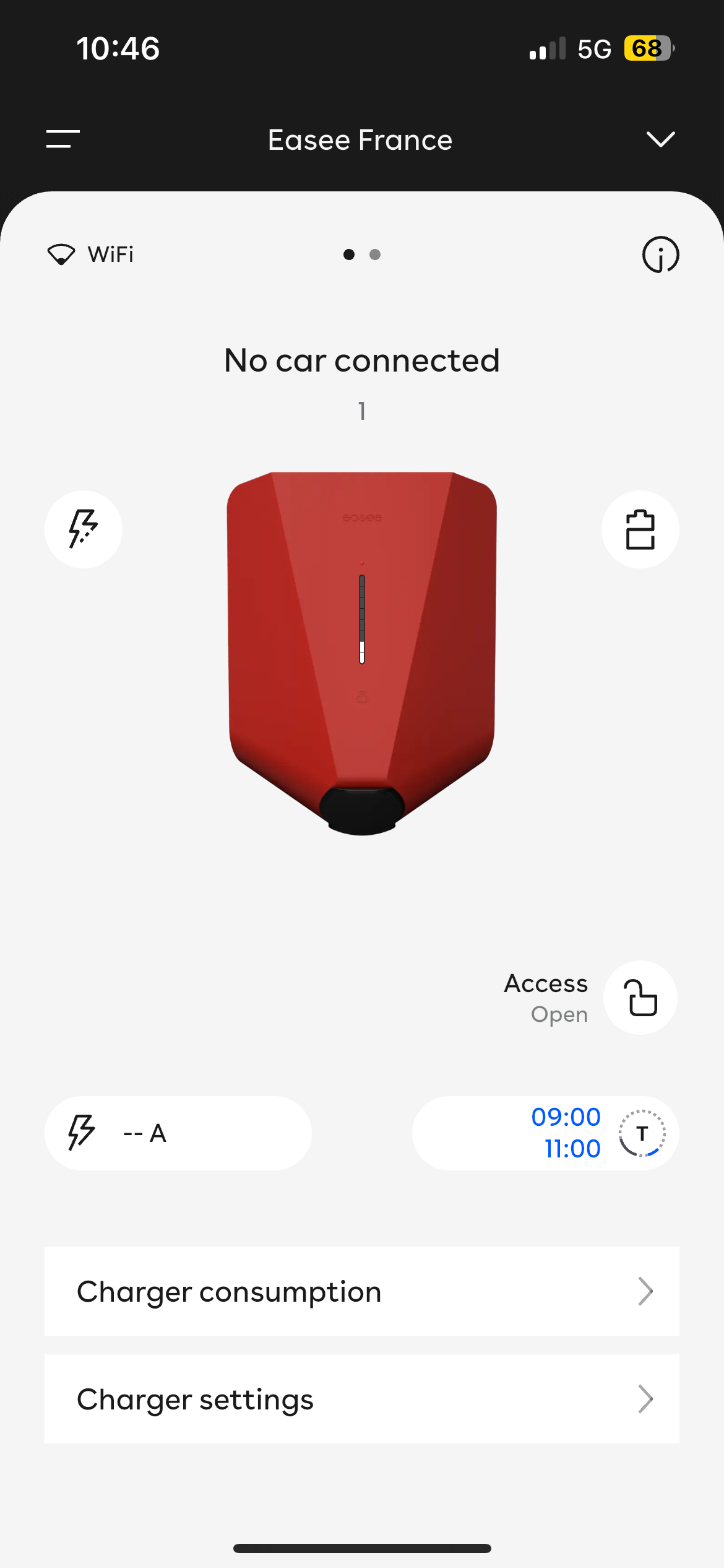 The charger screen showing no icon for locking status.