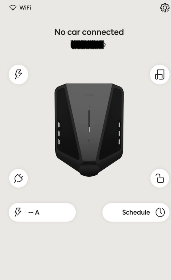 Easee App charger view showing status and available controls