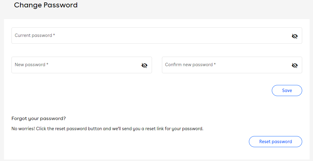 The password tab of showing the password fields.