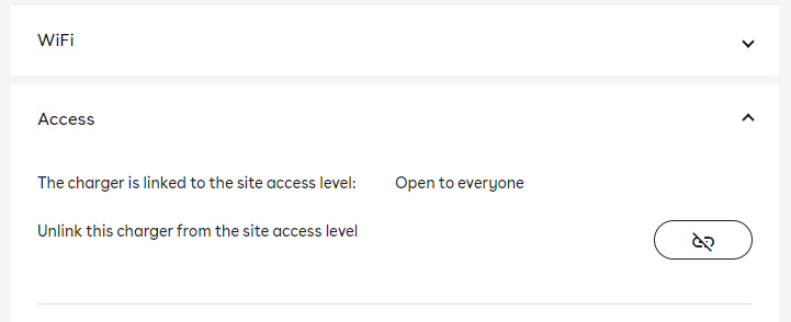 The access level section of the product page.