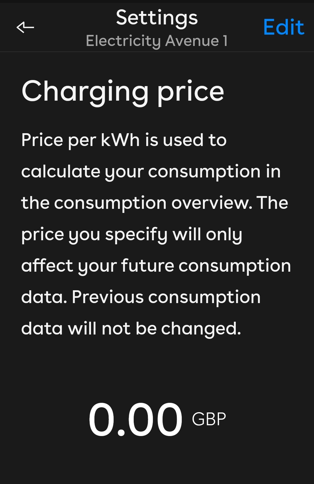 A screenshot of the Charging price screen in the Easee app.
